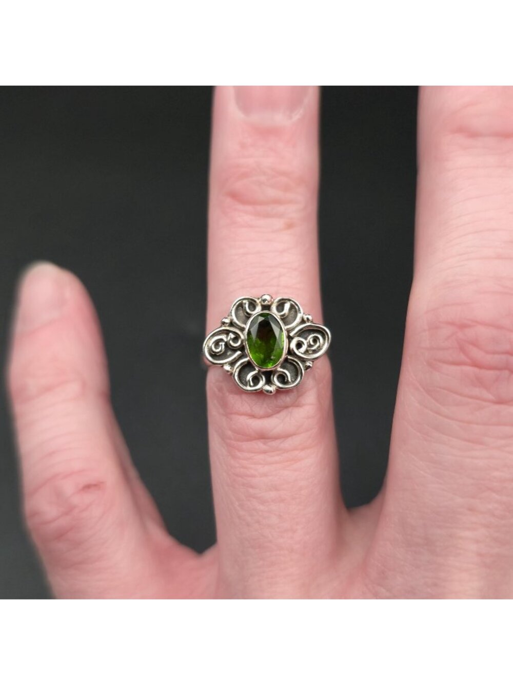 Size 6.25 Sterling Silver Filigree Russian Chrome Diopside Solitaire Ring A7486 - Picture 4 of 9